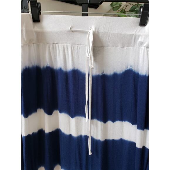 a.n.a Maxi Skirt Womens Large White Blue Striped Stretch Side Slit Drawstring - Picture 5 of 12